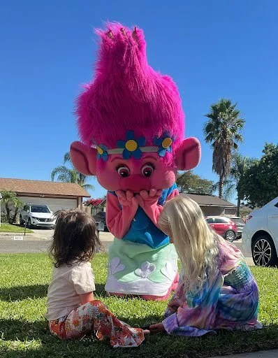 Pink Troll party character in Fort Lauderdale